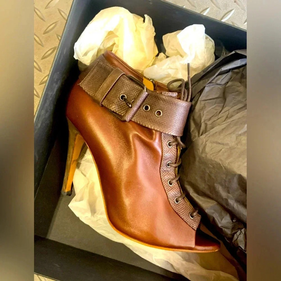 Devi kroell buckle leather brown leather ankle designer boho western reptile - Picture 1 of 6